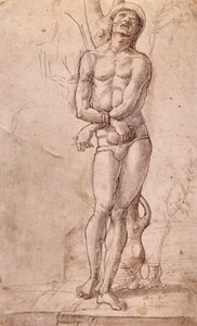 Heiliger Sebastian, ca. 1475, Zeichnung von Bartolomeo Montagna (ca. 1450-1523), Feder und braune Tinte, mit brauner Lavierung, 20x15 cm, Italien