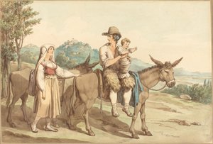 Eine Bauernfamilie und zwei Esel