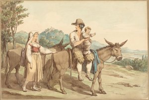 Eine Bauernfamilie und zwei Esel von Bartolomeo Pinelli