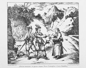 Don Abbondio begegnet zwei Bravi, Lithographie für Die Verlobten von Alessandro Manzoni (1785-1873) von Bartolomeo Pinelli
