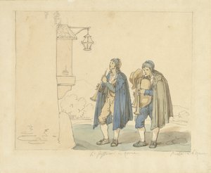 Flötenspieler und Dudelsackspieler vor einem Haus von Bartolomeo Pinelli