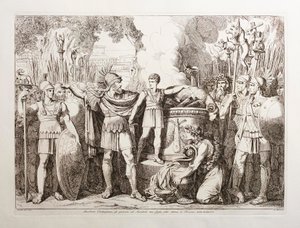 Hamilkar Barkas lässt seinen Sohn Hannibal ewigen Hass auf die Römer schwören von Bartolomeo Pinelli