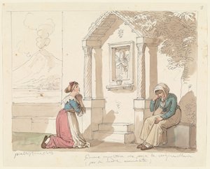 Neapolitanische Frau betet zur Jungfrau für ihre kranke Mutter, Illustration für Römische Kostüme und Bräuche von Bartolomeo Pinelli