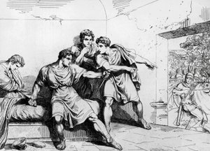 Neros Tod, aus Geschichte der Kaiser, beginnend mit Ottavio, Stich von Bartolomeo Pinelli (1781-1835), Rom von Bartolomeo Pinelli