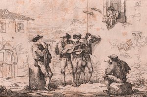 Serenade in Rom, Radierung von Bartolomeo Pinelli