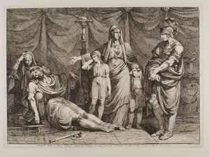 Tanaquilla zeigt den toten Körper von Tarquinio für Servius Tullius