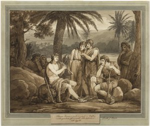 Telemachus spielt und singt für die Hirten in Ägypten, aus Die Abenteuer des Telemachus, Buch 2 von Bartolomeo Pinelli