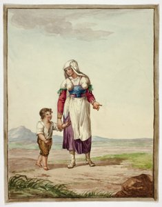 Frau in Tracht mit Junge auf der Straße von Bartolomeo Pinelli