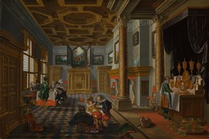 Renaissance-Interieur mit Bankettgästen, um 1618-1622 von Bartolomeus van Bassen