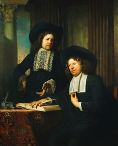 Zwei Herren, einer sitzt an einem Tisch von Bartolomeus van der Helst