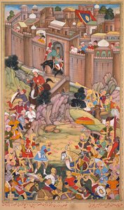 Die Belagerung von Arbela in der Ära von Hulagu Khan, aus einem Chingiz-nama (Buch von Chingiz Khan) des Jami al-tavarikh (Chronikensammlung) von Rashid al-Din (Persisch, 1247–1318)