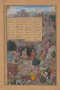 Alexander besucht den Weisen Plato in seiner Berghöhle, Folio aus einem Khamsa, 1597-98