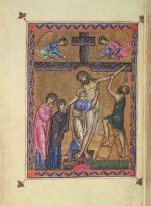 Die Kreuzabnahme, fol. 8b aus MS Egerton 1139, dem Psalter der Königin Melisende, Jerusalem von Basilius Basilius