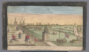 Ansicht der Hogesluis zur Außen-Amstel, dem Amsteldijk und den Mühlen am Zaagmolensloot in Amsterdam von Basset