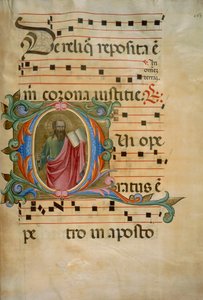 Illuminierte Initiale mit der Figur des Heiligen Paulus (Corale 8, ca. 163), für Chorbuch 8 von Santa Maria degli Angeli von Batrolomeo di Fruosino