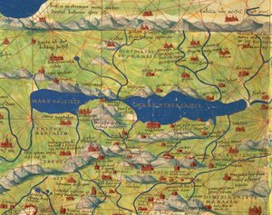 Heiliges Land, Israel und Palästina: See Genezareth und Stadt Tiberias, aus dem Atlas der Welt in dreiunddreißig Karten, von Battista Agnese