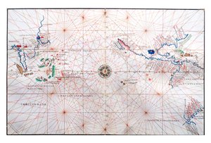 Navigationskarte zeigt China, Ceylon und die Philippinen sowie die Wendekreise des Krebses und des Steinbocks von Battista Agnese