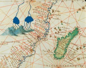 Indischer Ozean und Teile von Asien und Afrika: Quelle des Nils und Madagaskar, aus Atlas der Welt in dreiunddreißig Karten, von Battista Agnese von Battista Agnese