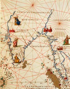 Der Indische Ozean und Teile Asiens und Afrikas: die Indische Halbinsel, aus dem Atlas der Welt in dreiunddreißig Karten, von Battista Agnese