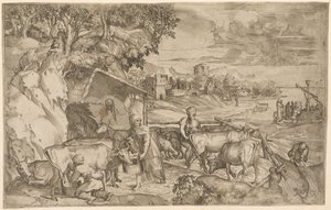 Landschaft mit Vieh von Battista Angolo del Moro