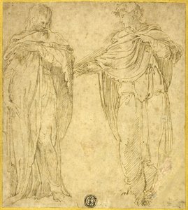 Zwei stehende drapierte Figuren (Heiliger Johannes und die Magdalena?) von Battista Franco