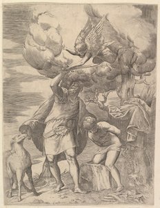 Der Engel hält den Arm Abrahams auf, nach 1552 von Battista Franco Veneziano