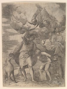 Der Engel, der Abrahams Arm aufhält, nach 1552 von Battista Franco Veneziano