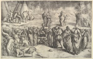 Die Israeliten sammeln Manna, ca. 1547 von Battista Franco Veneziano