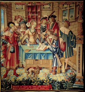 Vorhang, der die freien Künste illustriert: Arithmetik. Woll- und Seidentapisserie um 1520 in Tournai gefertigt. Paris, Nationalmuseum des Mittelalters, Thermes de Cluny