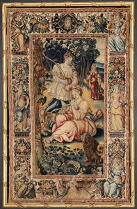 Göttin der Jagd Diane und Tugend. Tapisserie hergestellt in den Manufakturen von Brüssel. 16. Jahrhundert Genua, Musei di Strada Nuova von Belgian School