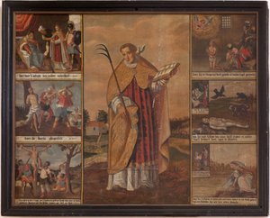 Maarke. Kapelle (Sint-Vincentiuskapel). Innenraum. Gemälde. Das Martyrium des Heiligen Vinzenz. 19. Jahrhundert