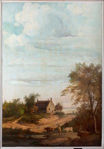 Zweiter Hinterraum, Besprechungsraum, Wandgemälde mit ländlichen Szenen im klassischen Stil, wahrscheinlich um 1810, Szene 7