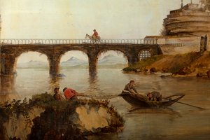 Zweiter Hinterraum, Besprechungsraum, Wandgemälde mit ländlichen Szenen im klassischen Stil, wahrscheinlich um 1810, Szene 2