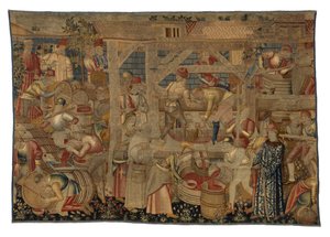Wandteppich, der die Weinpresser darstellt, aus Tournai, um 1460-70 (Wolle)