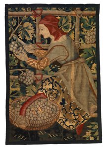 Wandteppichfragment, das einen Weinleser darstellt, möglicherweise aus Tournai von Belgian School