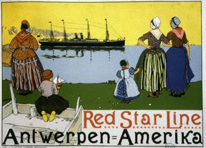 Transatlantik-Liner Antwerpen/Amerika. Werbung für die Red Star Line, ca. 1900 von Belgian School