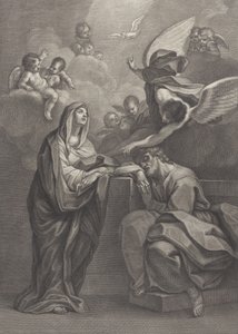 Tafel 6: Traum des heiligen Joseph, mit der Jungfrau Maria links und einem Engel oben, der zeigt von Benedetto Eredi