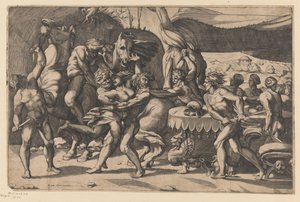 Raub einer Frau durch Mann und Satyr von Benedetto di Stefani