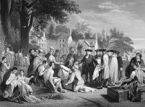 William Penns Vertrag mit den Indianern, graviert von W. French von Benjamin (after) West