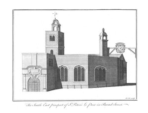 Die Südostansicht von St. Peters Le Poor in Broad Street, um 1756 von Benjamin Cole
