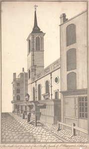 Die Südostansicht der Pfarrkirche St. Margaret Lothbury, ca. 1750 (Gravur) von Benjamin Cole