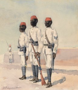 Sergeant und zwei andere Ränge vom 10. Sudanesen-Bataillon, ca. 1889
