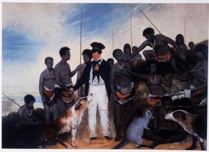 Die Versöhnung: Treffen eines Siedlers mit einer Gruppe von Aborigines in Australien