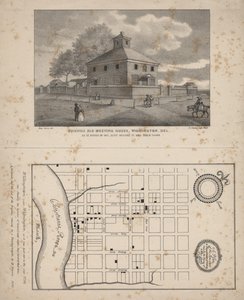 Friends Old Meeting House, Wilmington, Delaware, Lithographie von P.S. Duval, 1845 von Benjamin Ferris