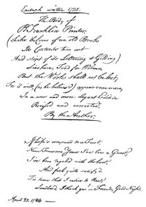 Benjamin Franklins Epitaph, von ihm selbst geschrieben, 1728 von Benjamin Franklin