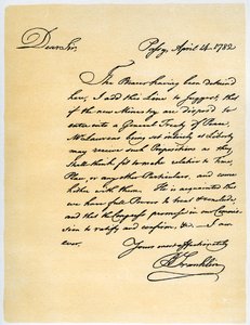 Brief von Benjamin Franklin an David Hartley MP, 14. April 1782