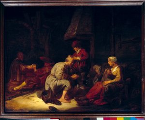 Die Operation mit einer Lupe. Chirurg operiert einen seiner Patienten am Kopf. Gemälde von Benjamin Gerritsz Cuyp von Benjamin Gerritsz. Cuyp