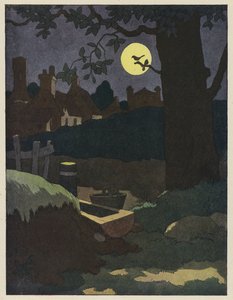 Vogel auf einem Ast, silhouettiert gegen den Vollmond von Benjamin Rabier