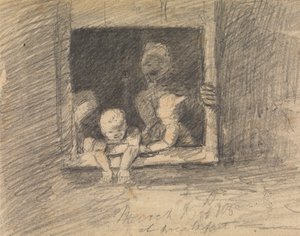 Kinder lehnen sich aus einem Fenster