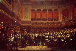 Louis Adolphe Thiers (1797-1877) als Befreier des Territoriums proklamiert bei der Sitzung der Nationalversammlung in Versailles am 16. Juni